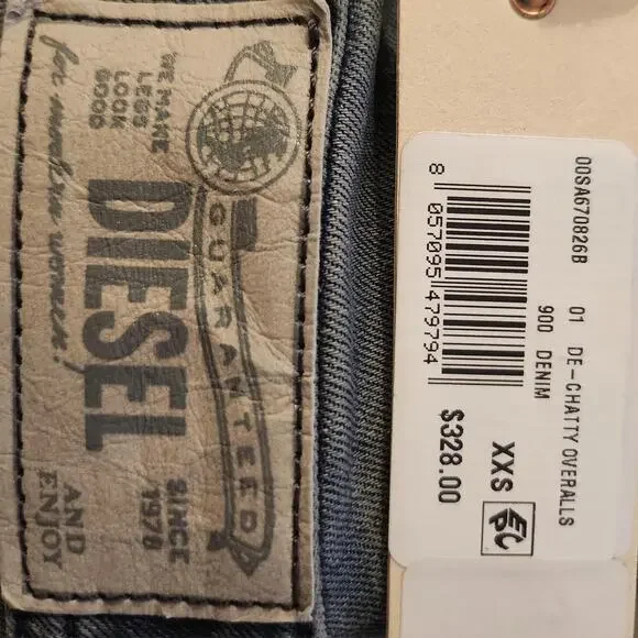 NWT $328 DieselWomen's De-Chatty Denim Jumpsuit Overalls XXS